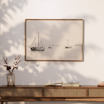 Premium Poster of Minimalist Sailboats at Sea in Calm Waters Posters