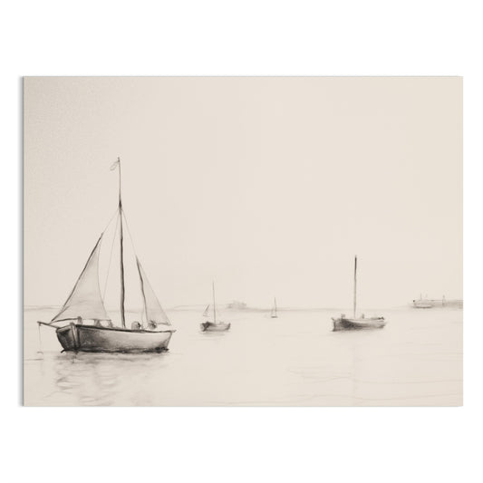 Premium Poster of Minimalist Sailboats at Sea in Calm Waters Posters