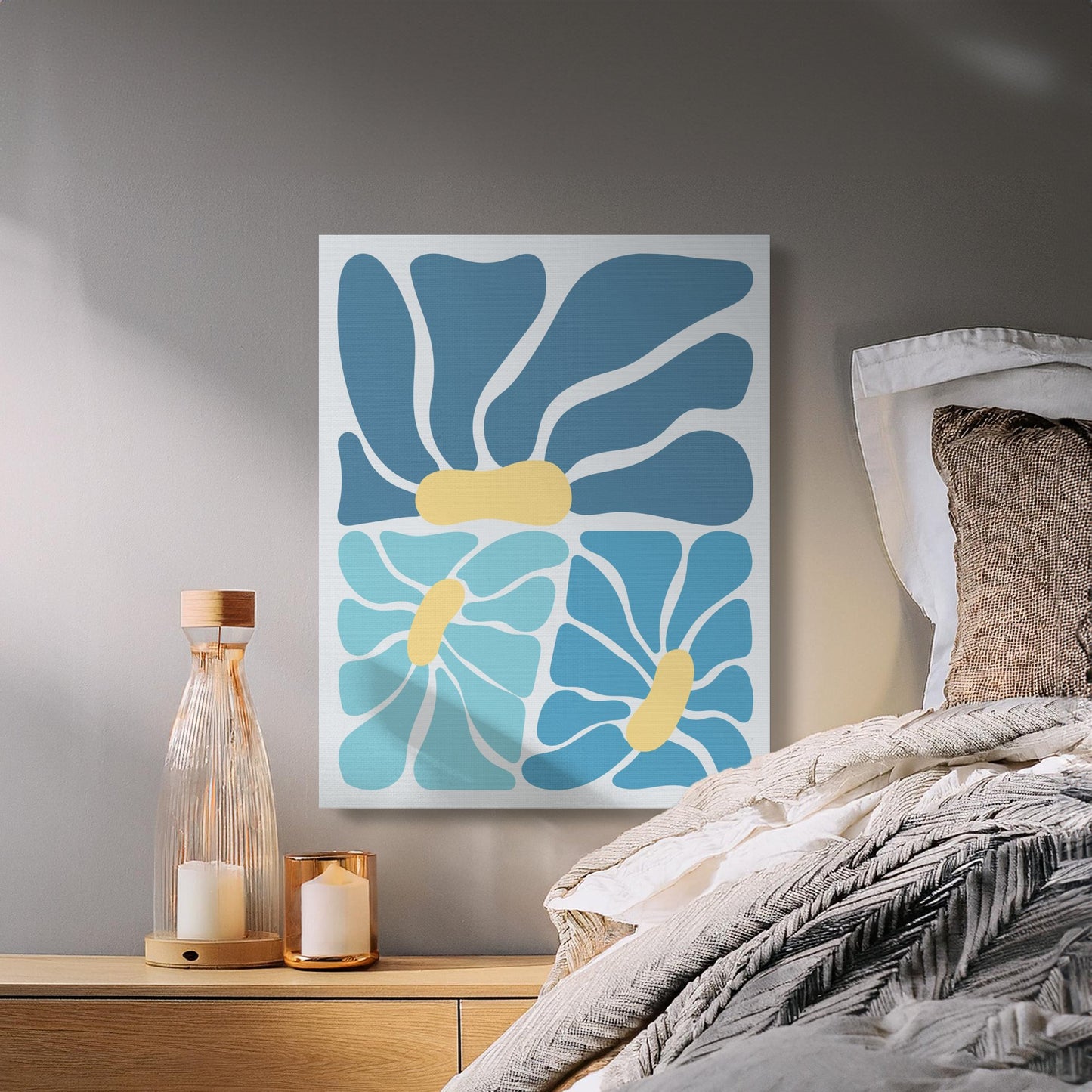 Premium Poster of Modern Abstract Floral Wall Art Blue Canvas Wraps