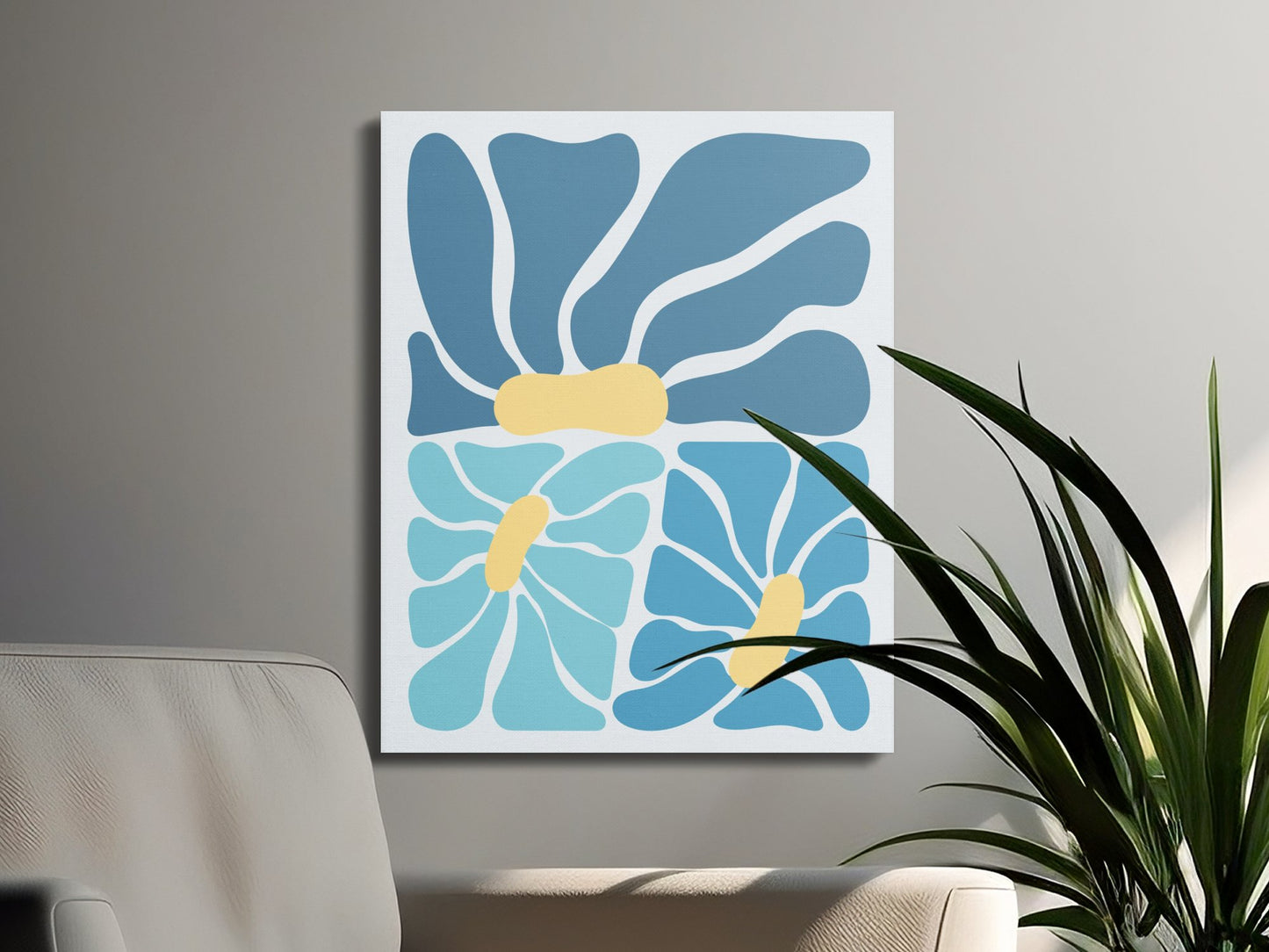 Premium Poster of Modern Abstract Floral Wall Art Blue Canvas Wraps