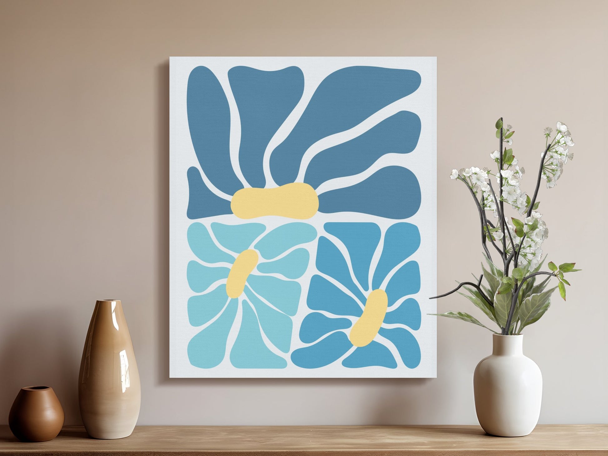 Premium Poster of Modern Abstract Floral Wall Art Blue Canvas Wraps