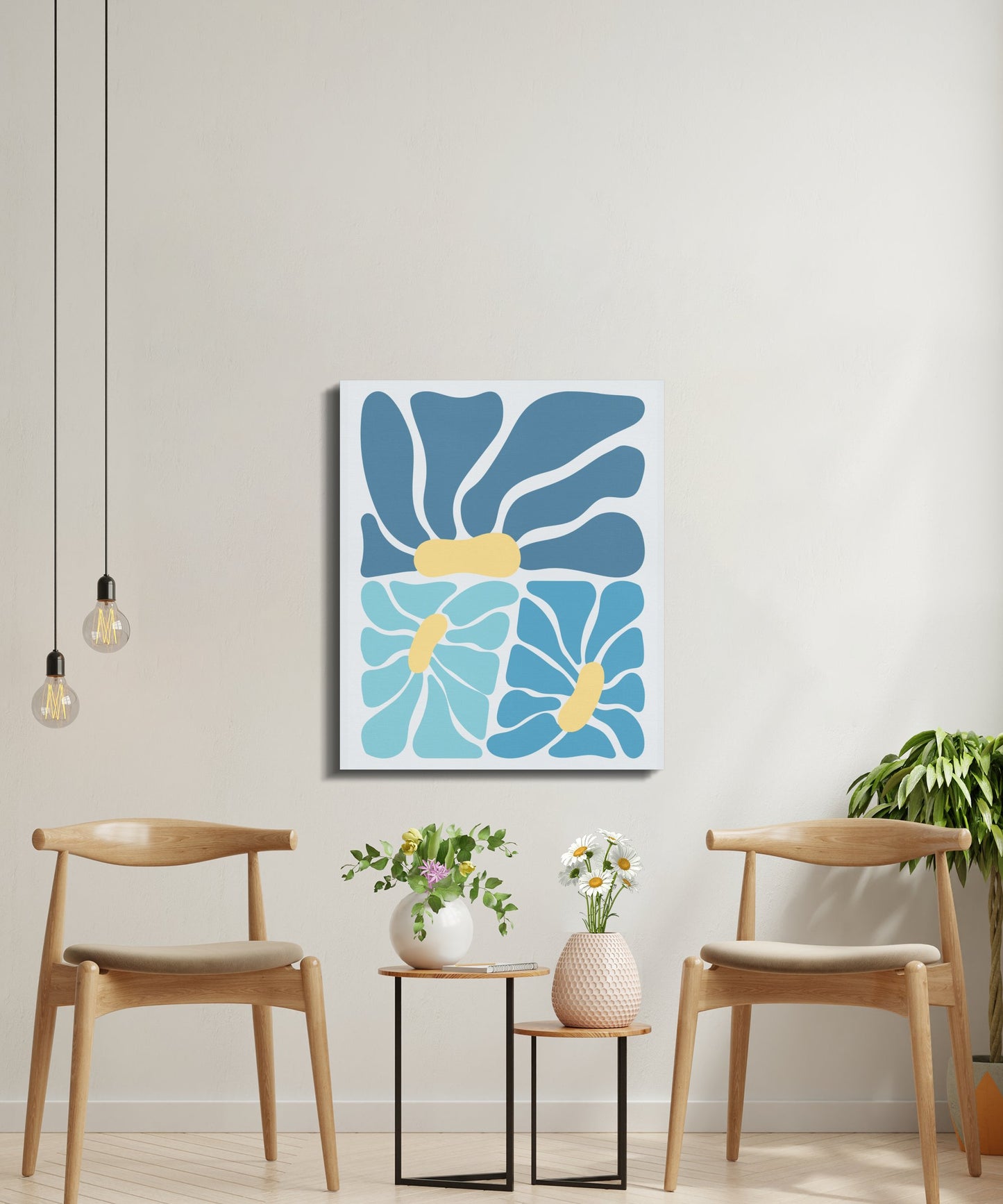 Premium Poster of Modern Abstract Floral Wall Art Blue Canvas Wraps