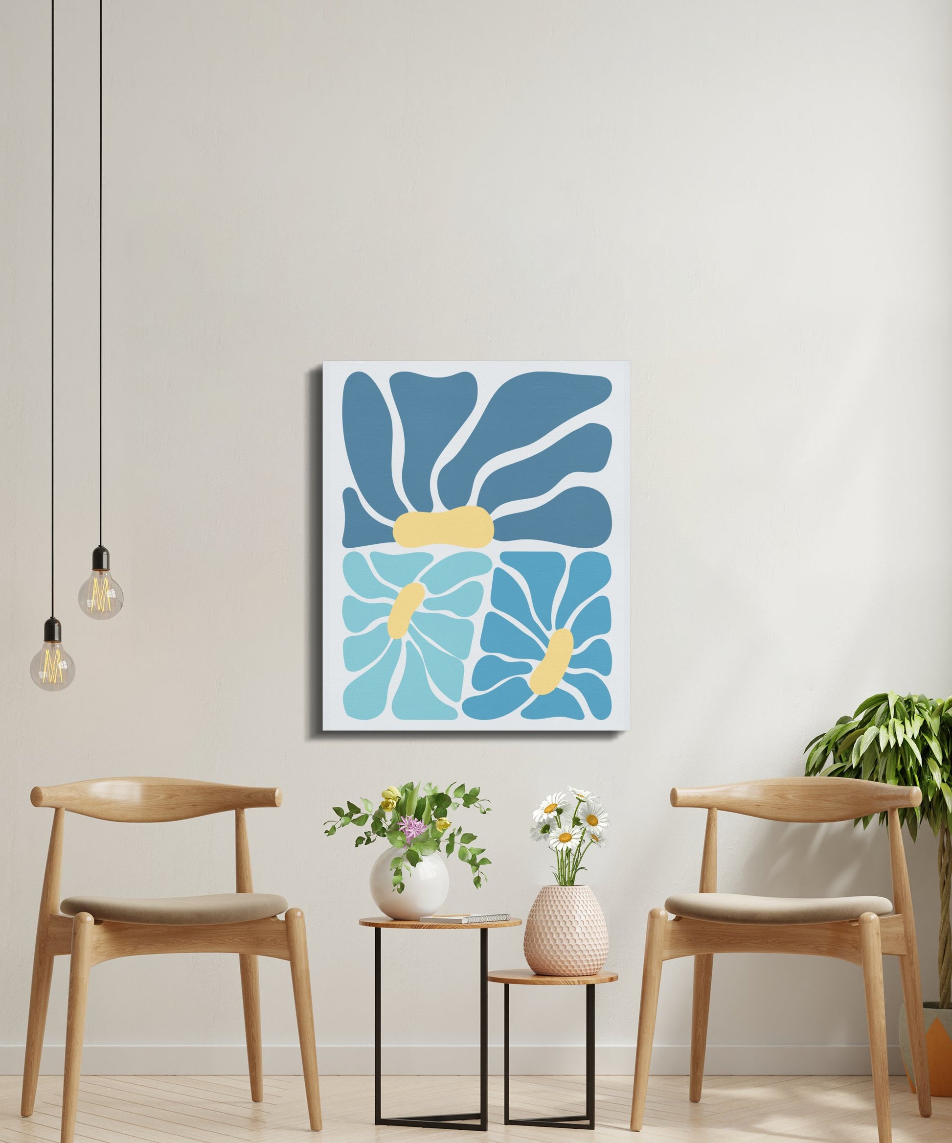 Premium Poster of Modern Abstract Floral Wall Art Blue Canvas Wraps