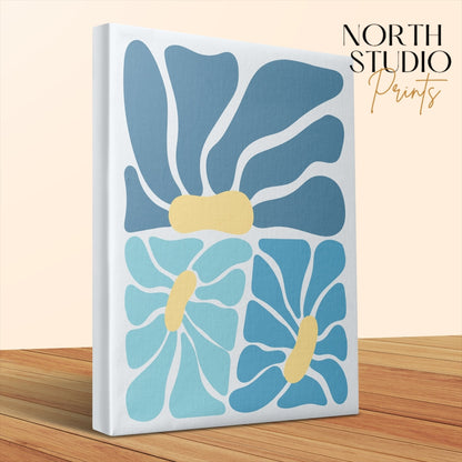 Premium Poster of Modern Abstract Floral Wall Art Blue Canvas Wraps