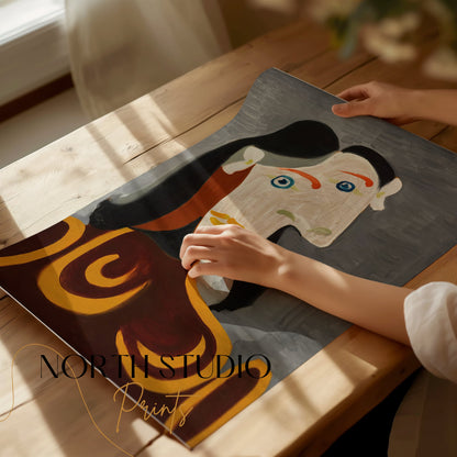 Premium Poster of Modern Abstract Portrait Art Grey Background Posters