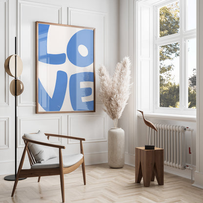 Premium Poster of Modern Blue LOVE Typography Art Prints Posters