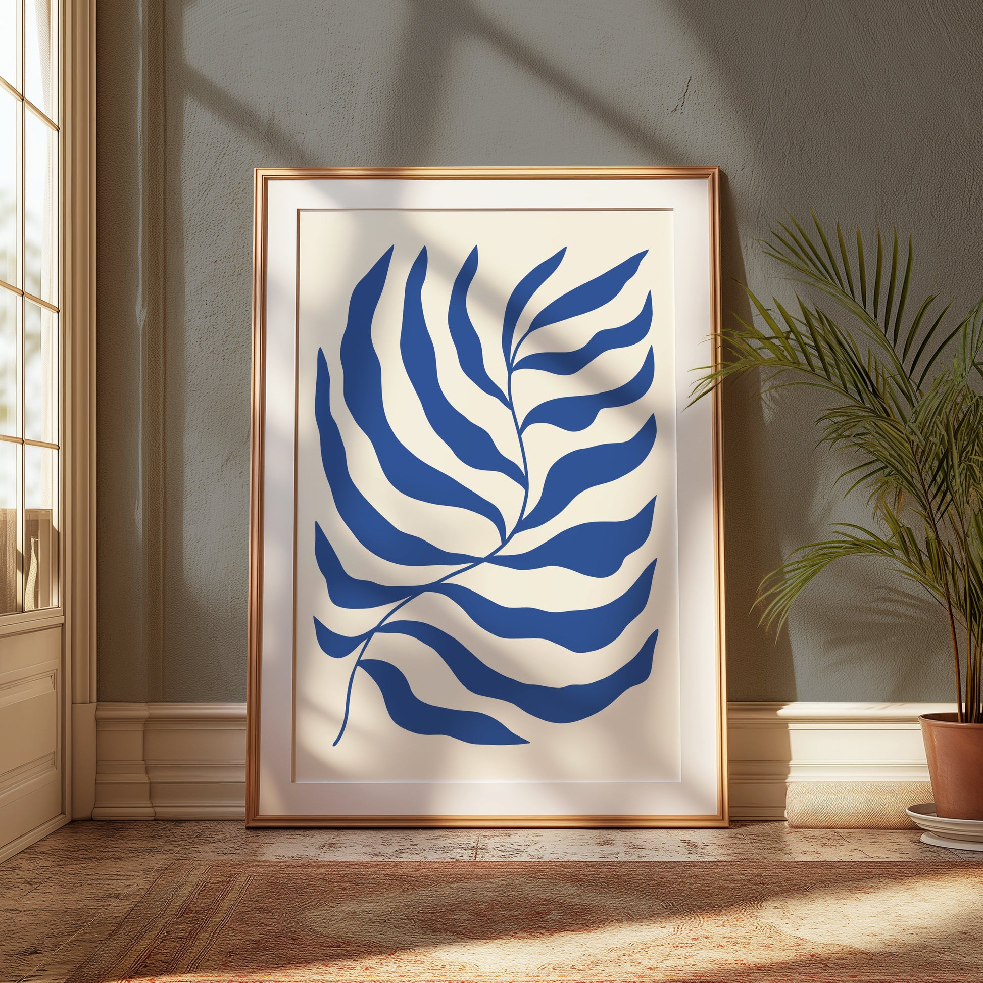 Premium Poster of Modern Blue Leaf Art Print Posters