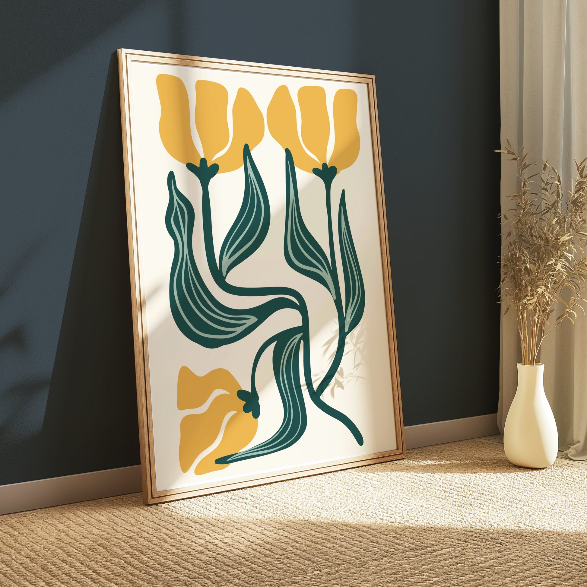 Premium Poster of Modern Botanical Art Minimalist Style Yellow Flower Posters