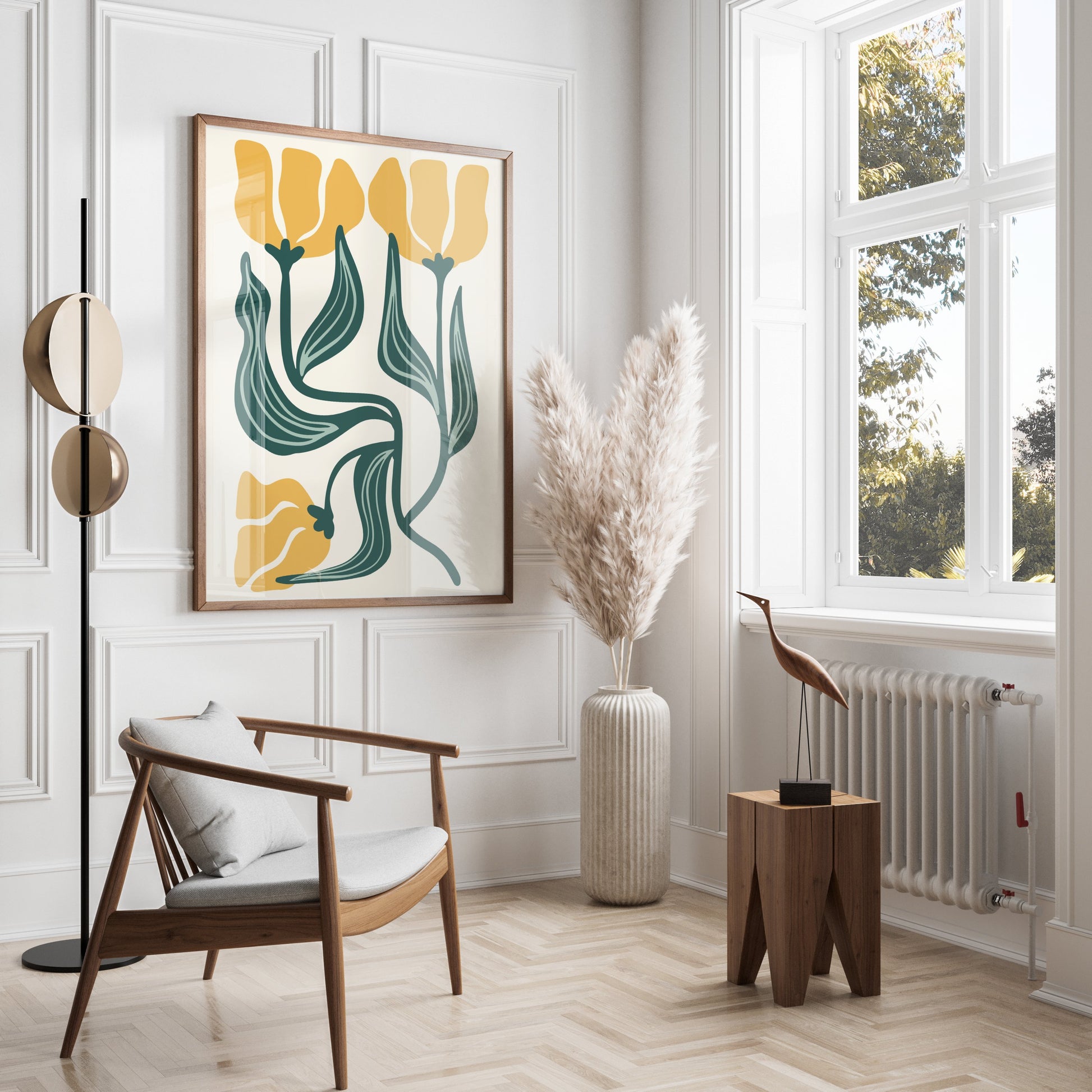 Premium Poster of Modern Botanical Art Minimalist Style Yellow Flower Posters