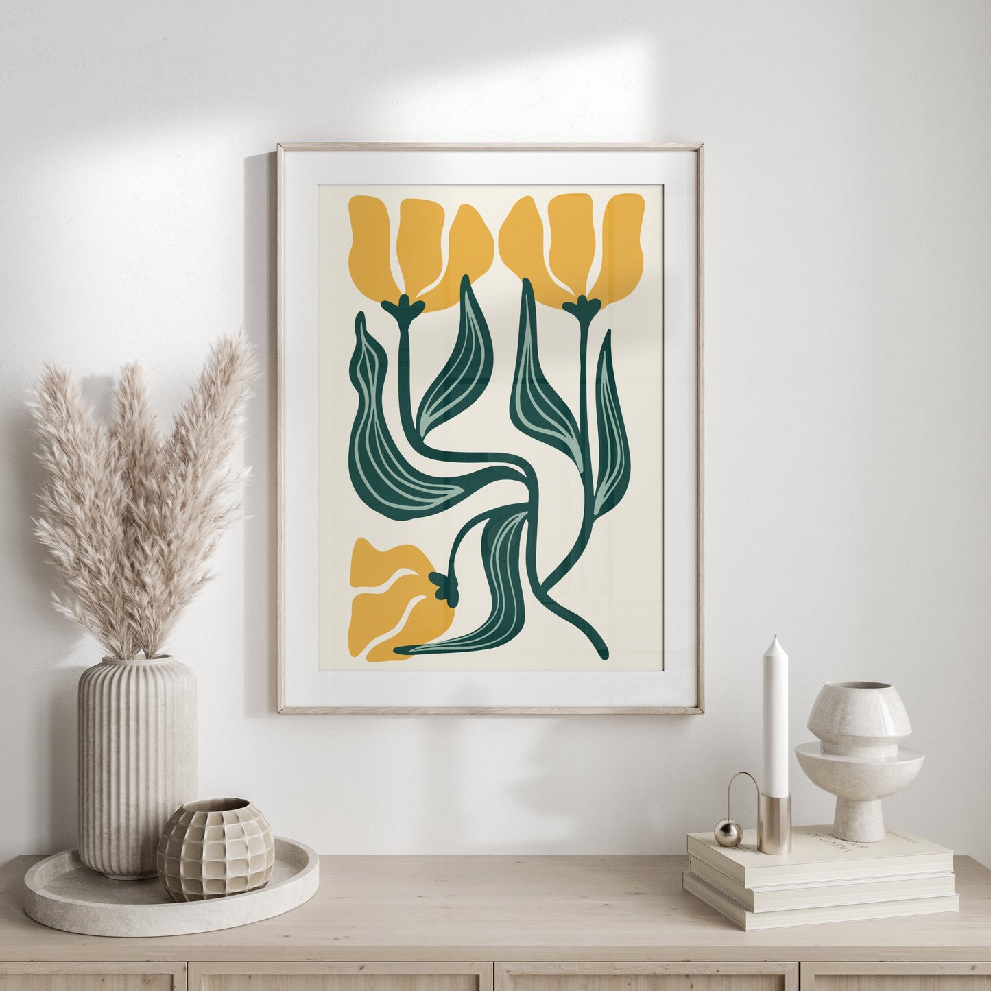Premium Poster of Modern Botanical Art Minimalist Style Yellow Flower Posters