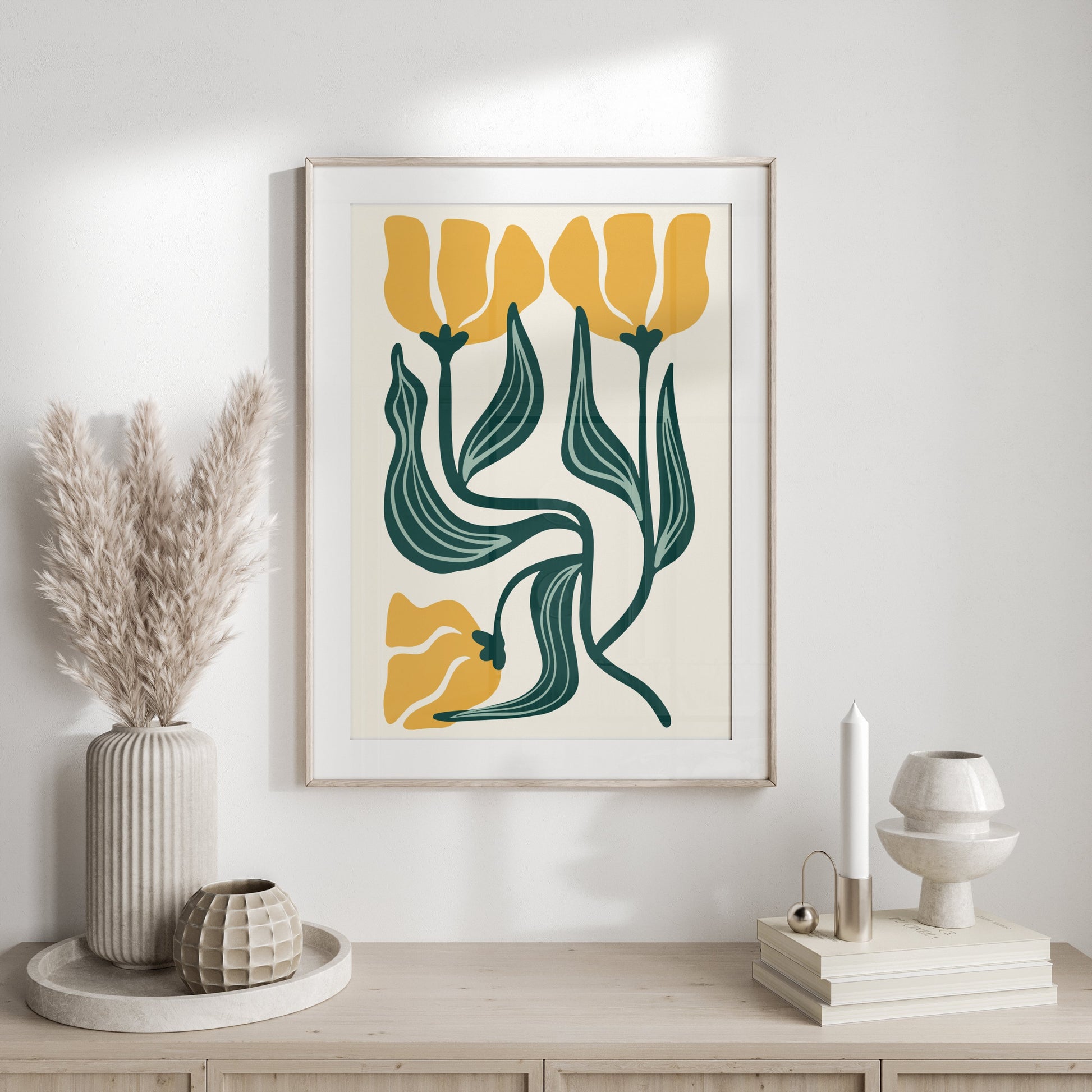 Premium Poster of Modern Botanical Art Minimalist Style Yellow Flower Posters