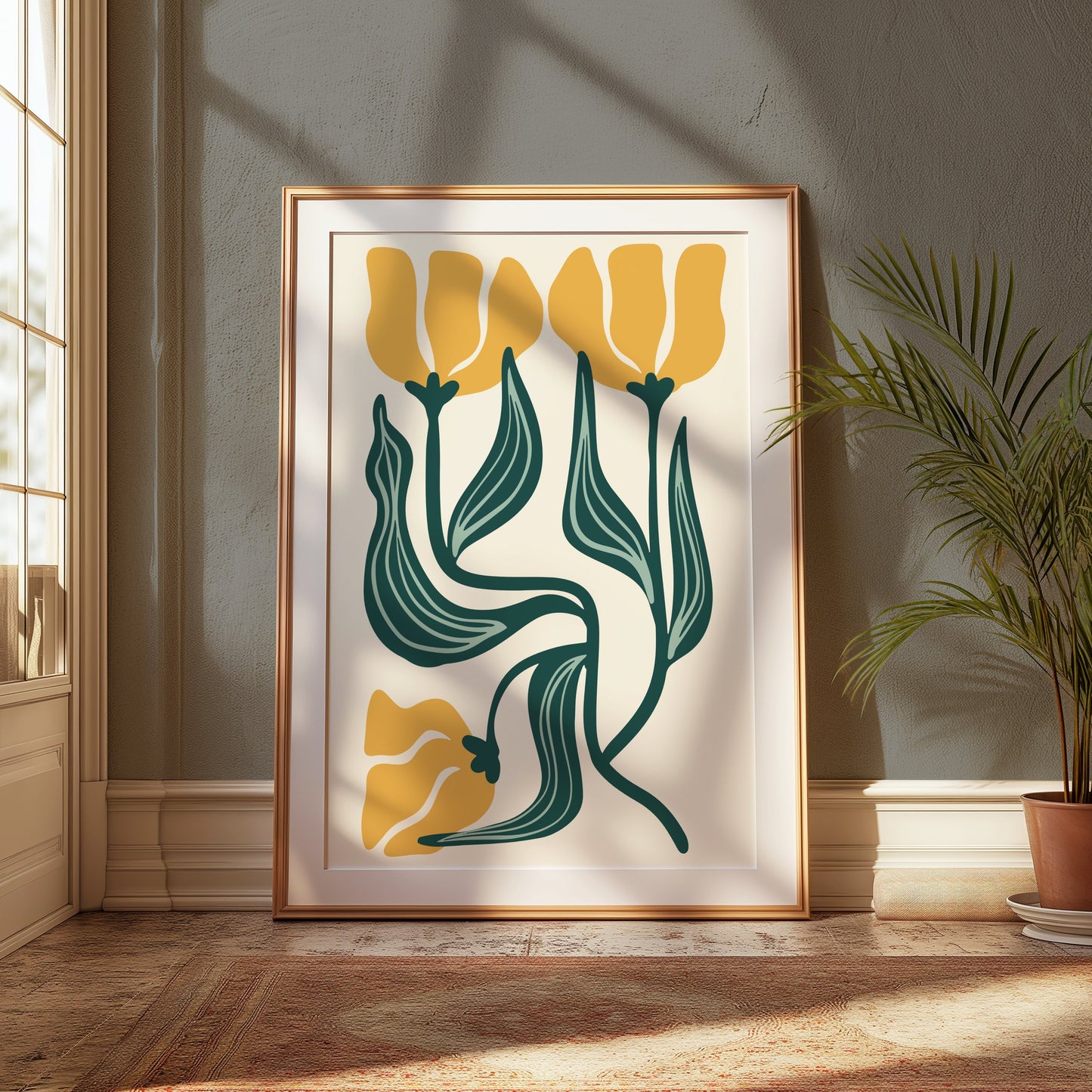 Premium Poster of Modern Botanical Art Minimalist Style Yellow Flower Posters