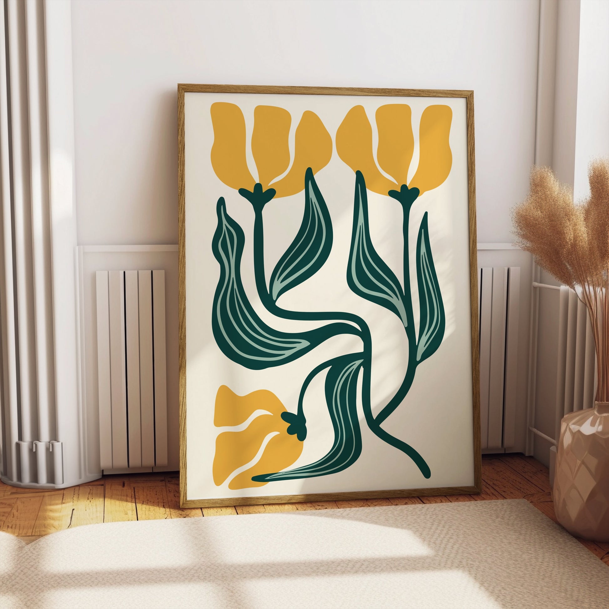 Premium Poster of Modern Botanical Art Minimalist Style Yellow Flower Posters