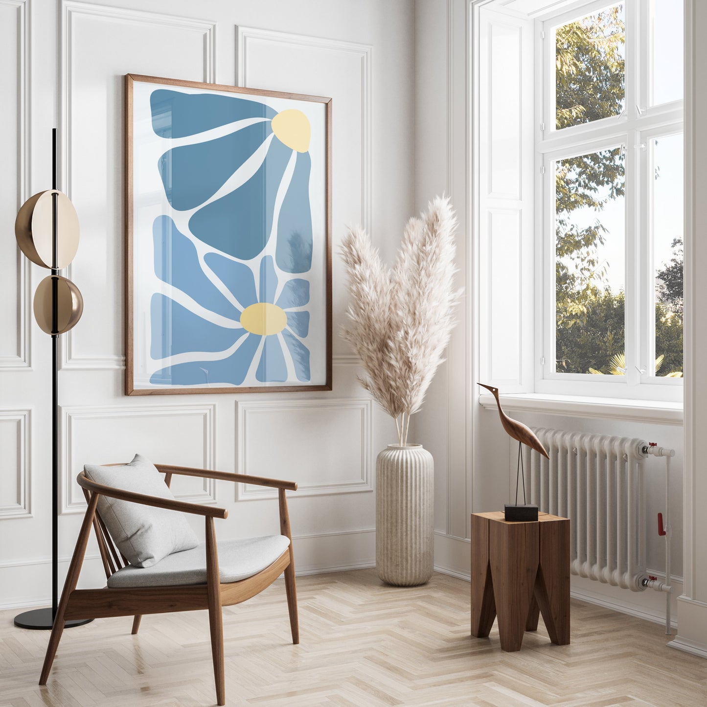 Premium Poster of Modern Geometric Blue and Yellow Abstract Art Posters