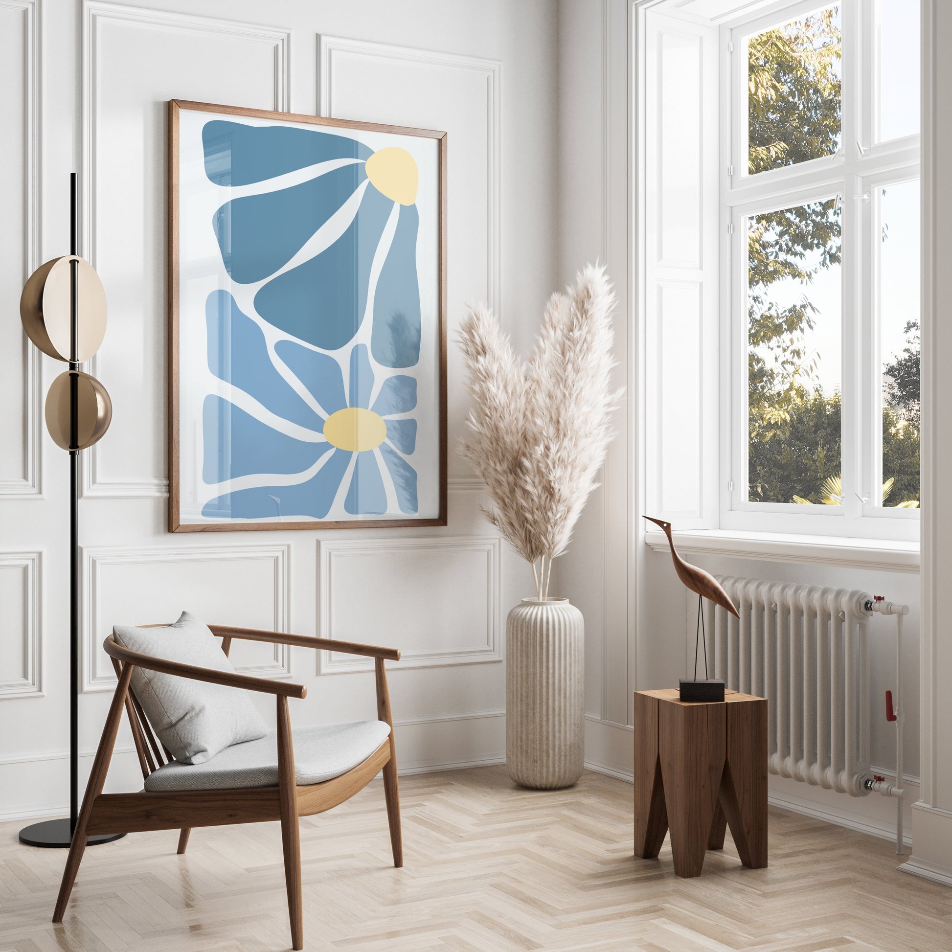 Premium Poster of Modern Geometric Blue and Yellow Abstract Art Posters