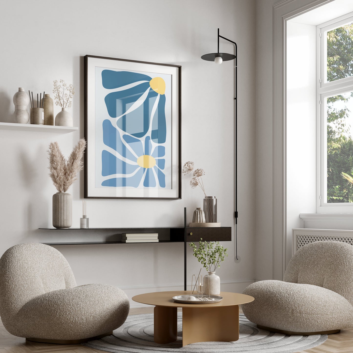 Premium Poster of Modern Geometric Blue and Yellow Abstract Art Posters