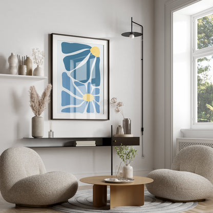Premium Poster of Modern Geometric Blue and Yellow Abstract Art Posters