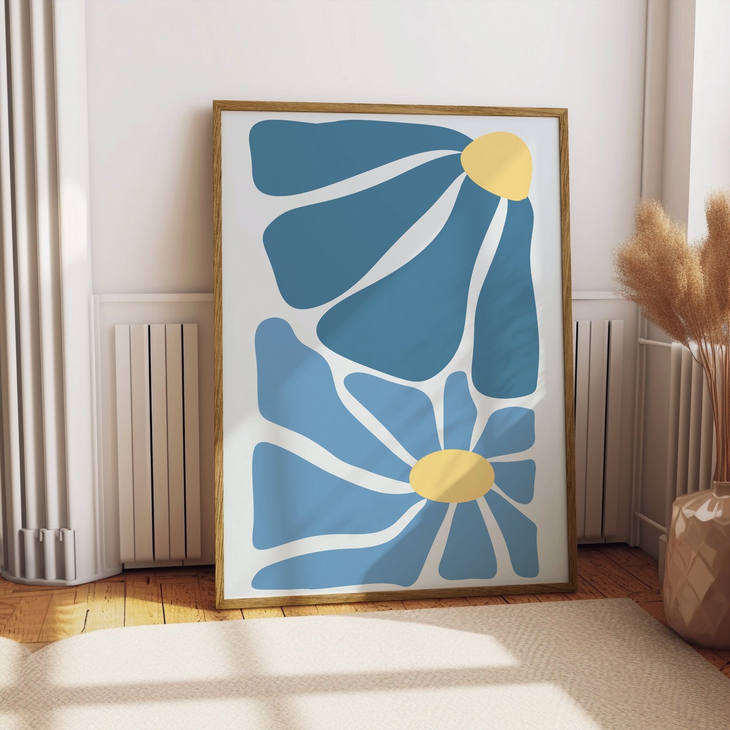 Premium Poster of Modern Geometric Blue and Yellow Abstract Art Posters