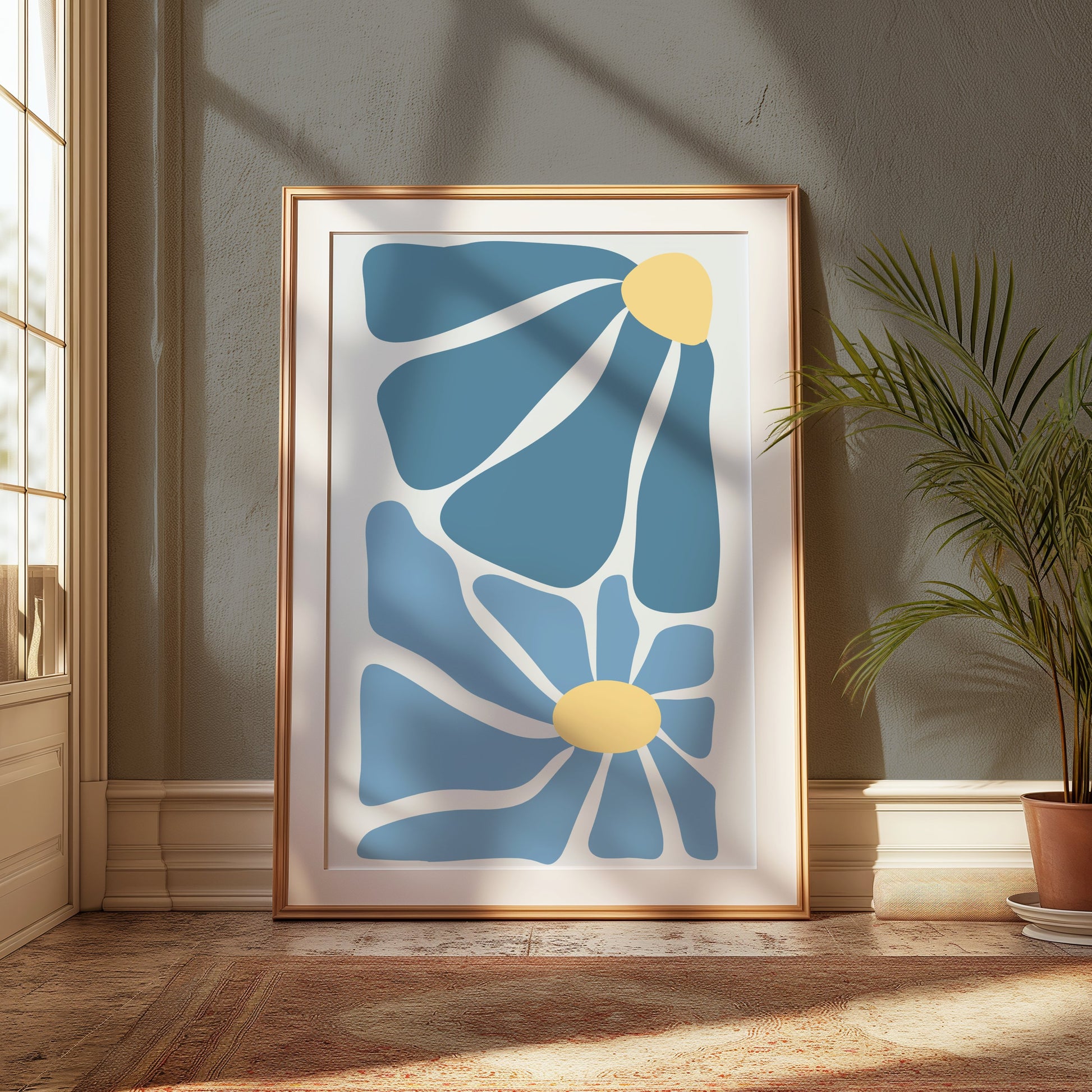 Premium Poster of Modern Geometric Blue and Yellow Abstract Art Posters