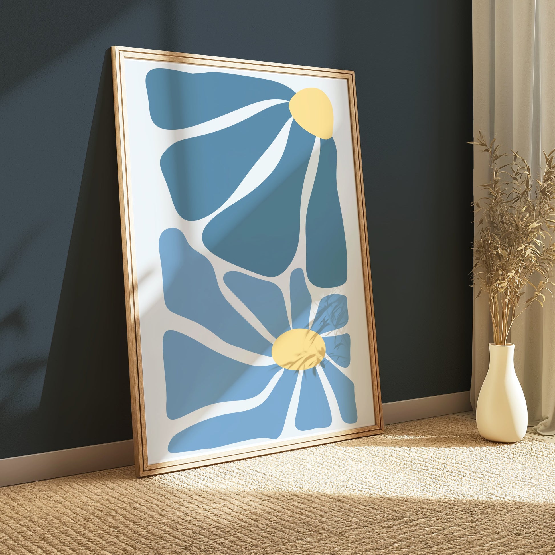 Premium Poster of Modern Geometric Blue and Yellow Abstract Art Posters