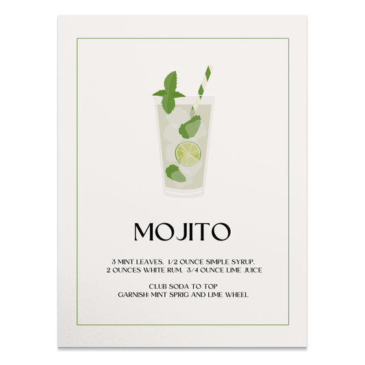 Premium Poster of Mojito Recipe Art Print Wall Decor Kitchen Posters