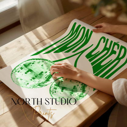 Premium Poster of Mon Chéri Disco Balls Wall Art Green Themed Posters