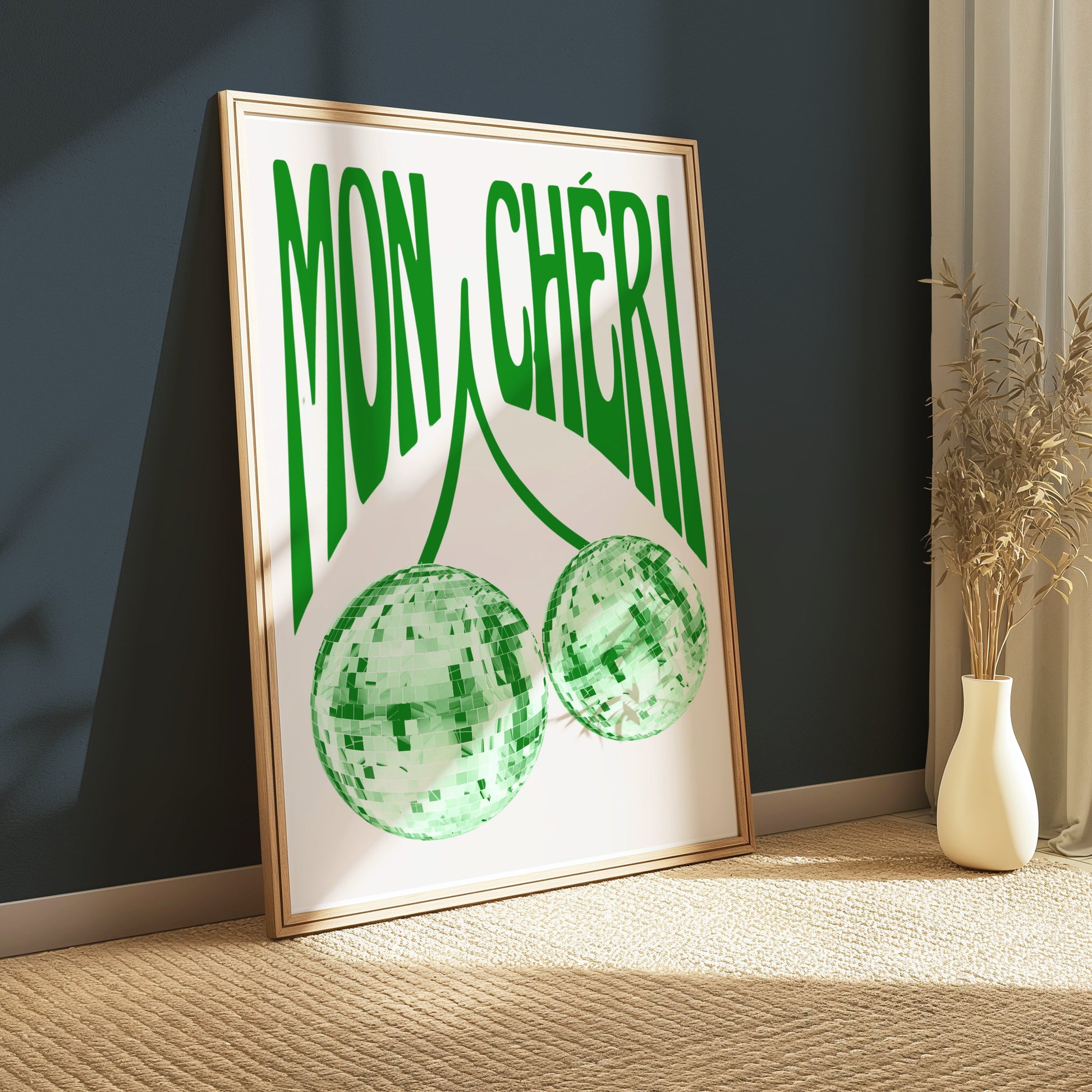 Premium Poster of Mon Chéri Disco Balls Wall Art Green Themed Posters