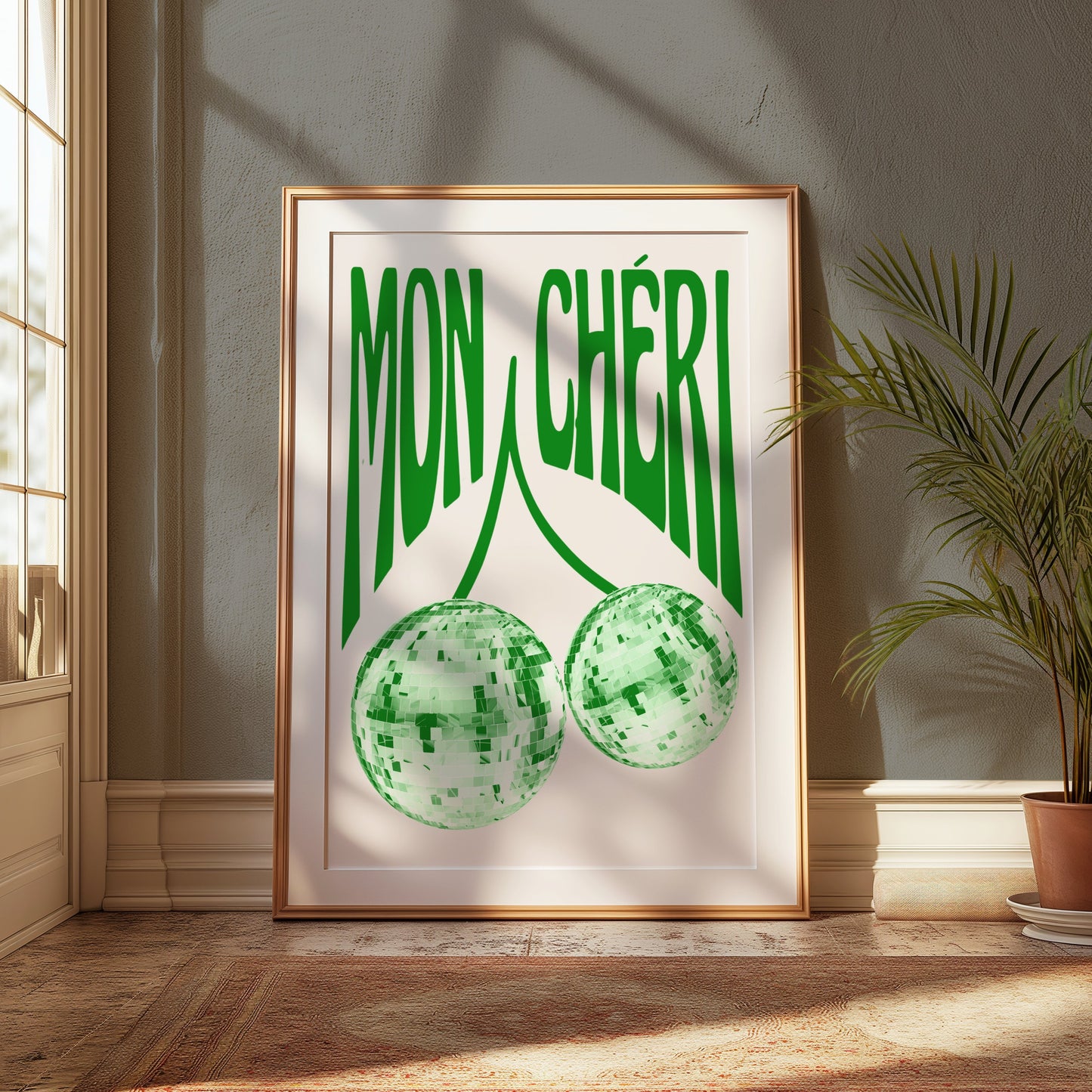 Premium Poster of Mon Chéri Disco Balls Wall Art Green Themed Posters