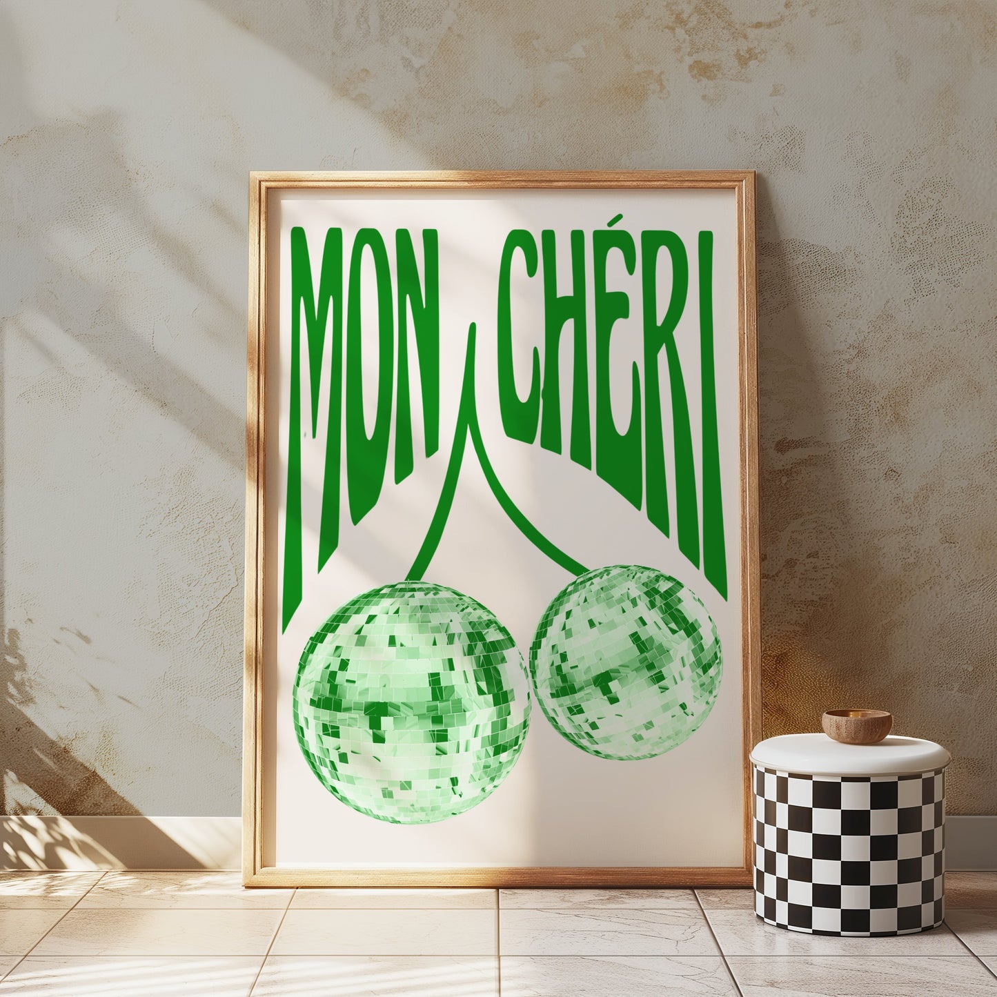 Premium Poster of Mon Chéri Disco Balls Wall Art Green Themed Posters
