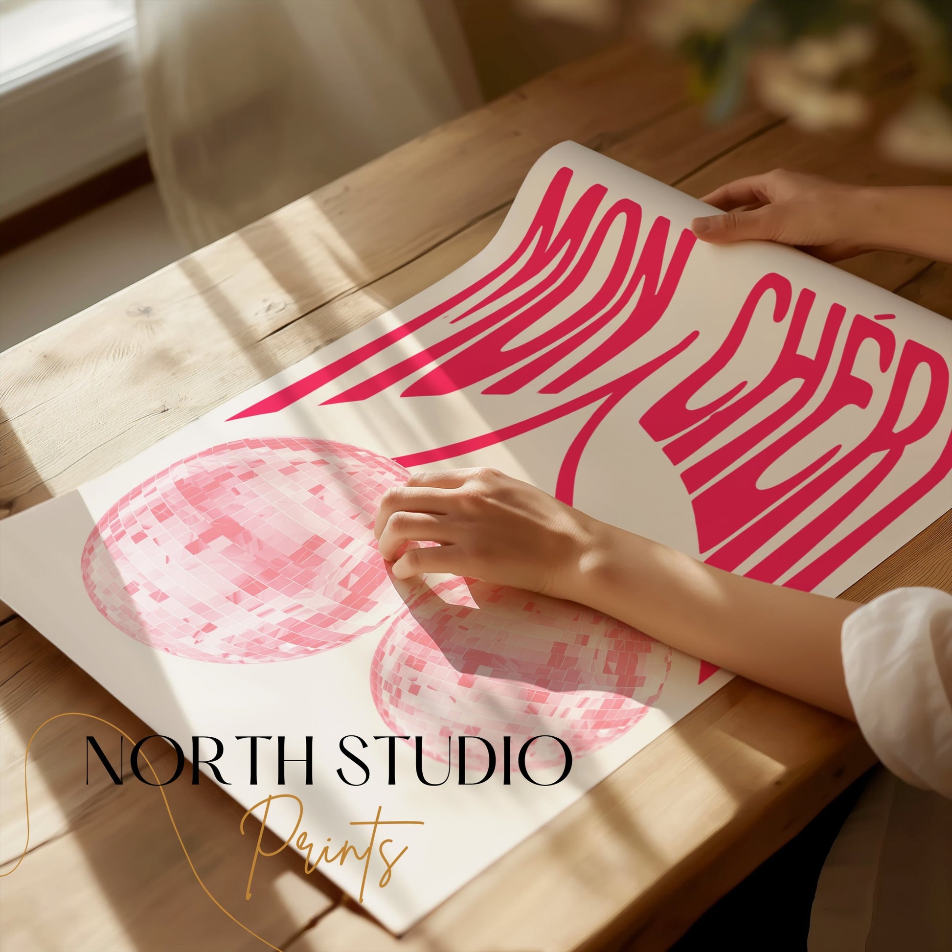 Premium Poster of Mon Chéri Pink Disco Ball Art Wall Decor Posters