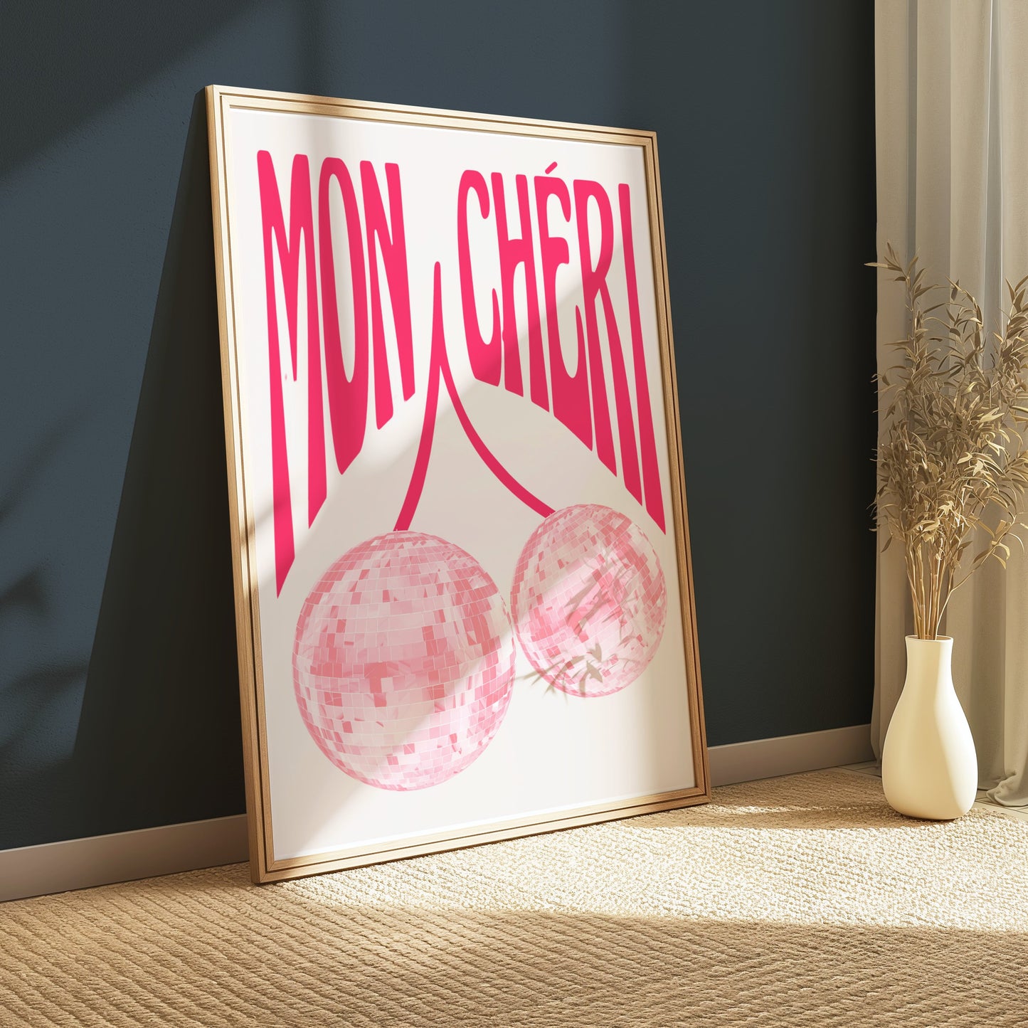 Premium Poster of Mon Chéri Pink Disco Ball Art Wall Decor Posters
