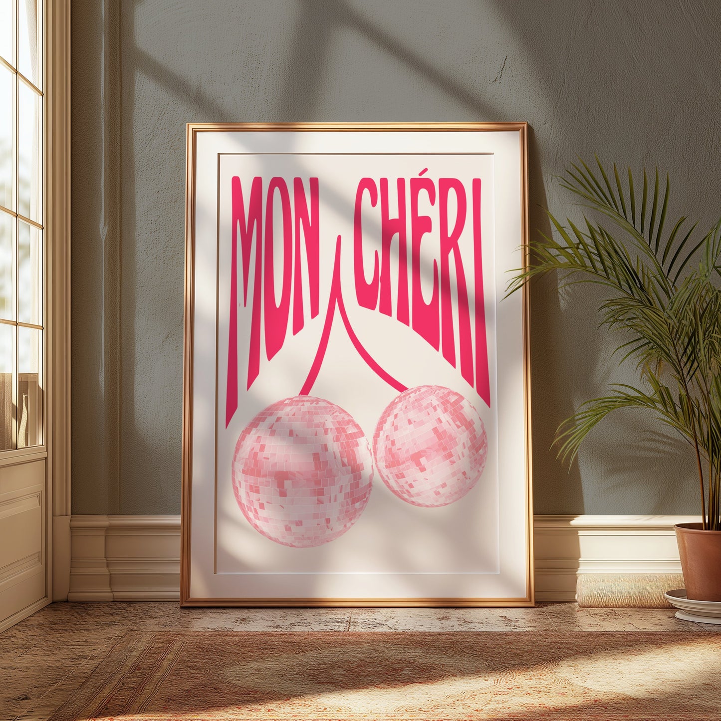 Premium Poster of Mon Chéri Pink Disco Ball Art Wall Decor Posters