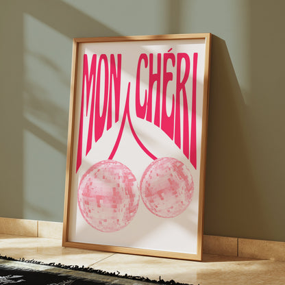 Premium Poster of Mon Chéri Pink Disco Ball Art Wall Decor Posters