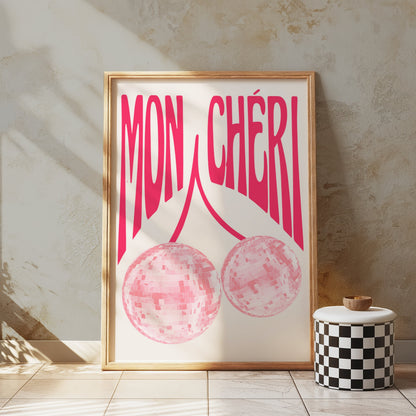 Premium Poster of Mon Chéri Pink Disco Ball Art Wall Decor Posters