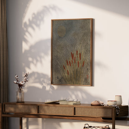 Premium Poster of Moonlit Cattails Japanese Art Print Posters