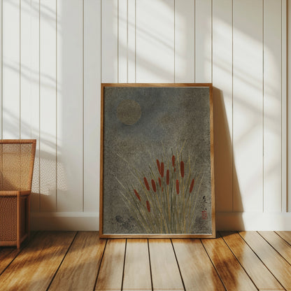 Premium Poster of Moonlit Cattails Japanese Art Print Posters