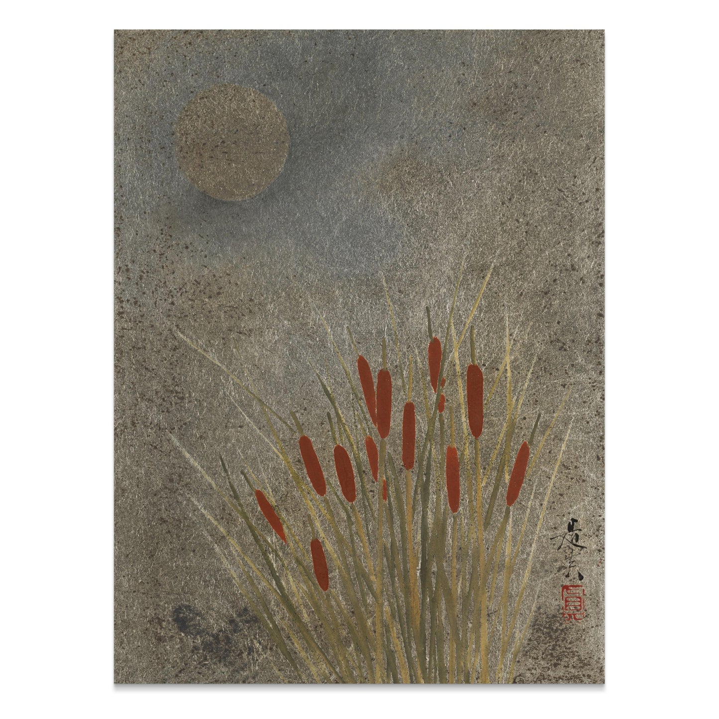 Premium Poster of Moonlit Cattails Japanese Art Print Posters