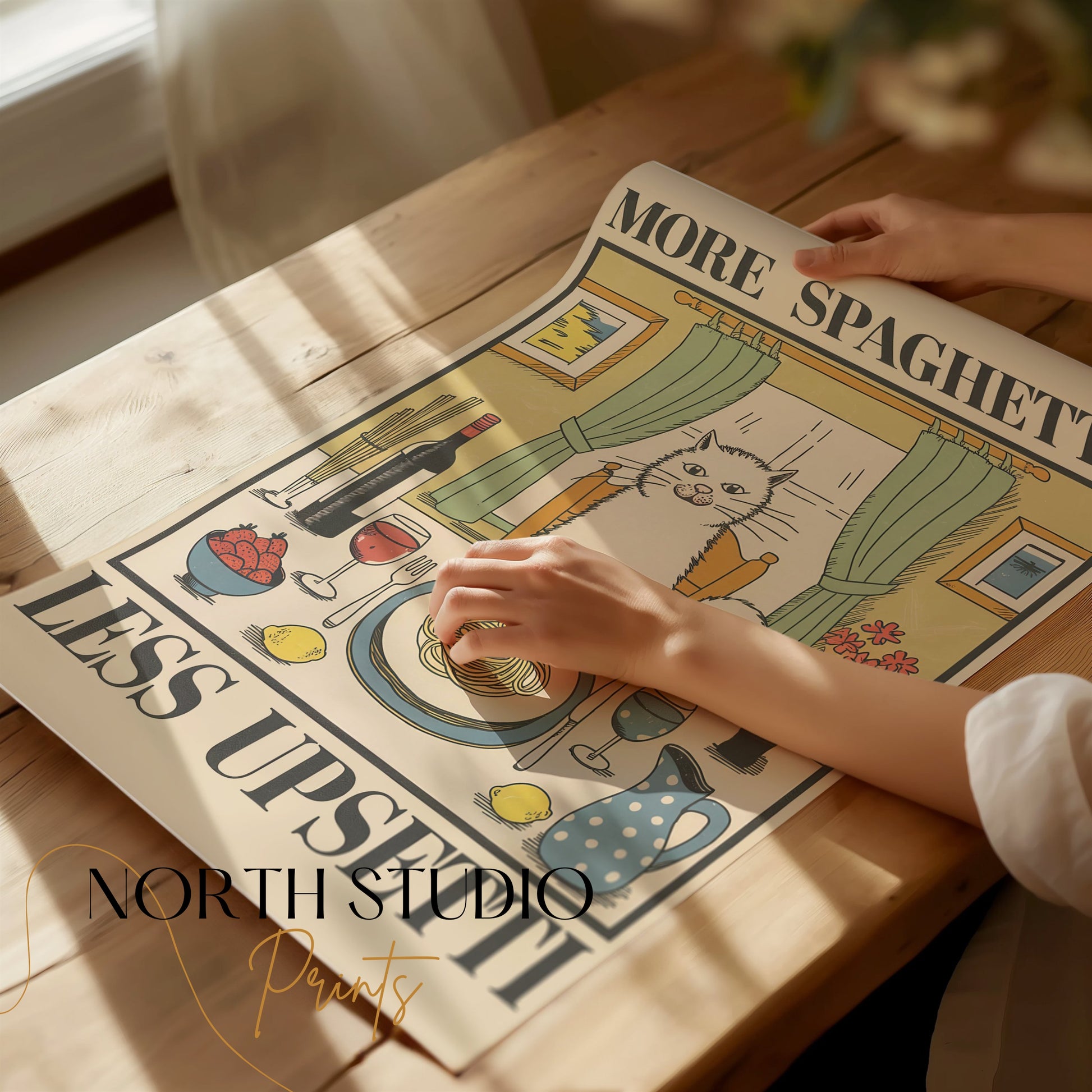 Premium Poster of More Spaghetti Less Upsetti Cat Art Posters