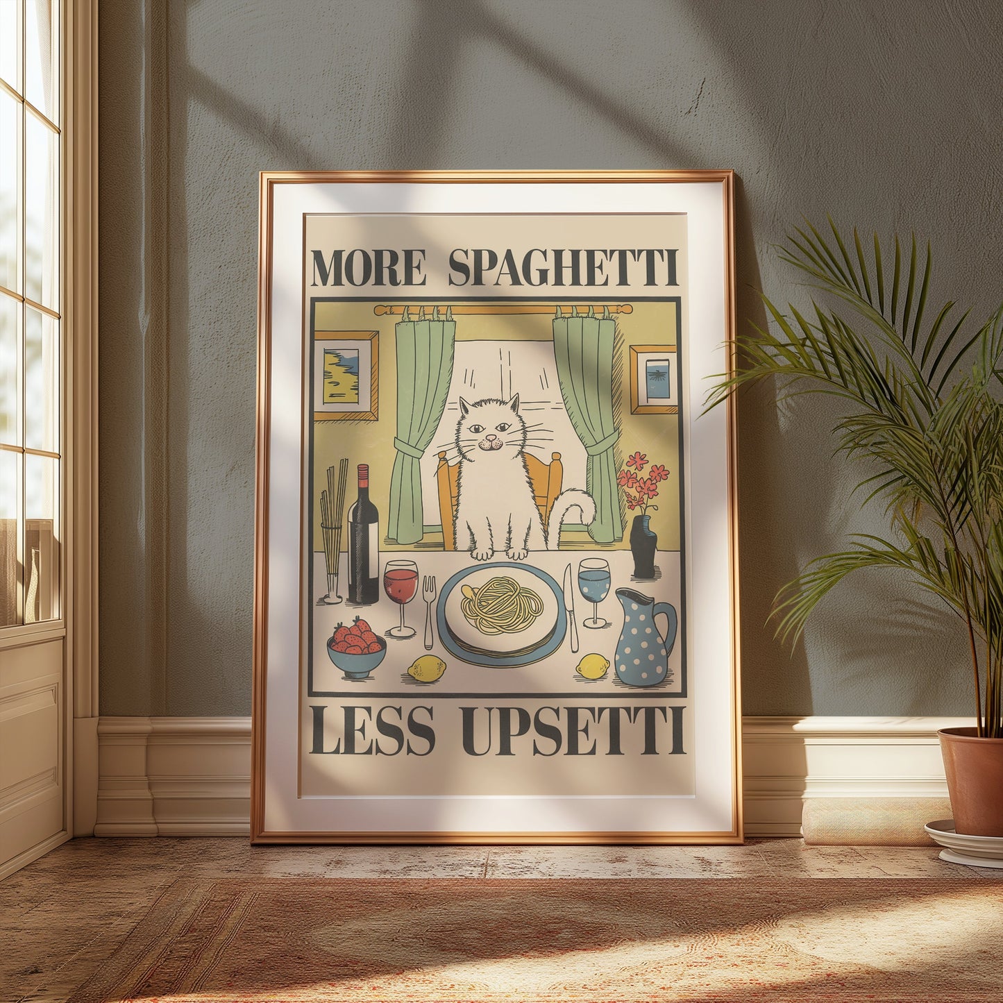 Premium Poster of More Spaghetti Less Upsetti Cat Art Posters