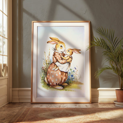 Premium Poster of Mother Bunny Holding Baby Bunny Artwork Posters