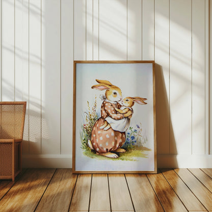Premium Poster of Mother Bunny Holding Baby Bunny Artwork Posters