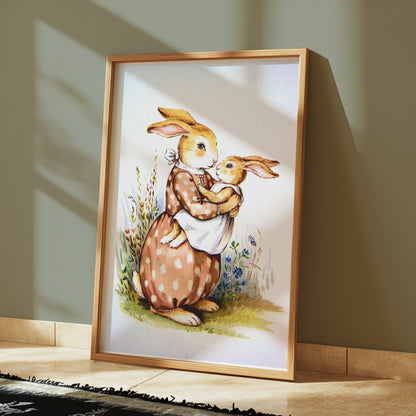 Premium Poster of Mother Bunny Holding Baby Bunny Artwork Posters
