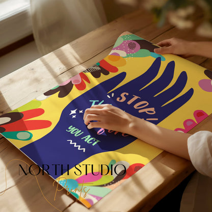 Premium Poster of Motivational Hand Drawing Stop Think Before You Act Posters