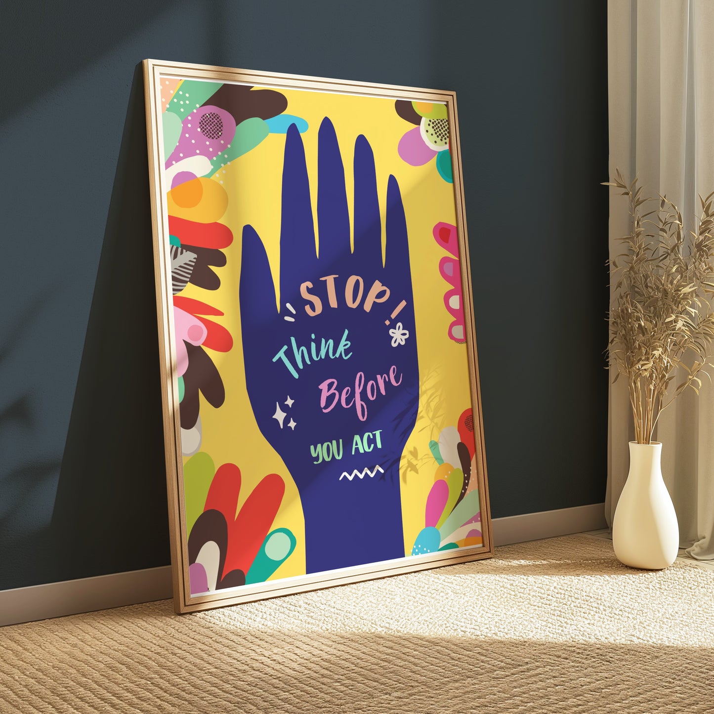 Premium Poster of Motivational Hand Drawing Stop Think Before You Act Posters