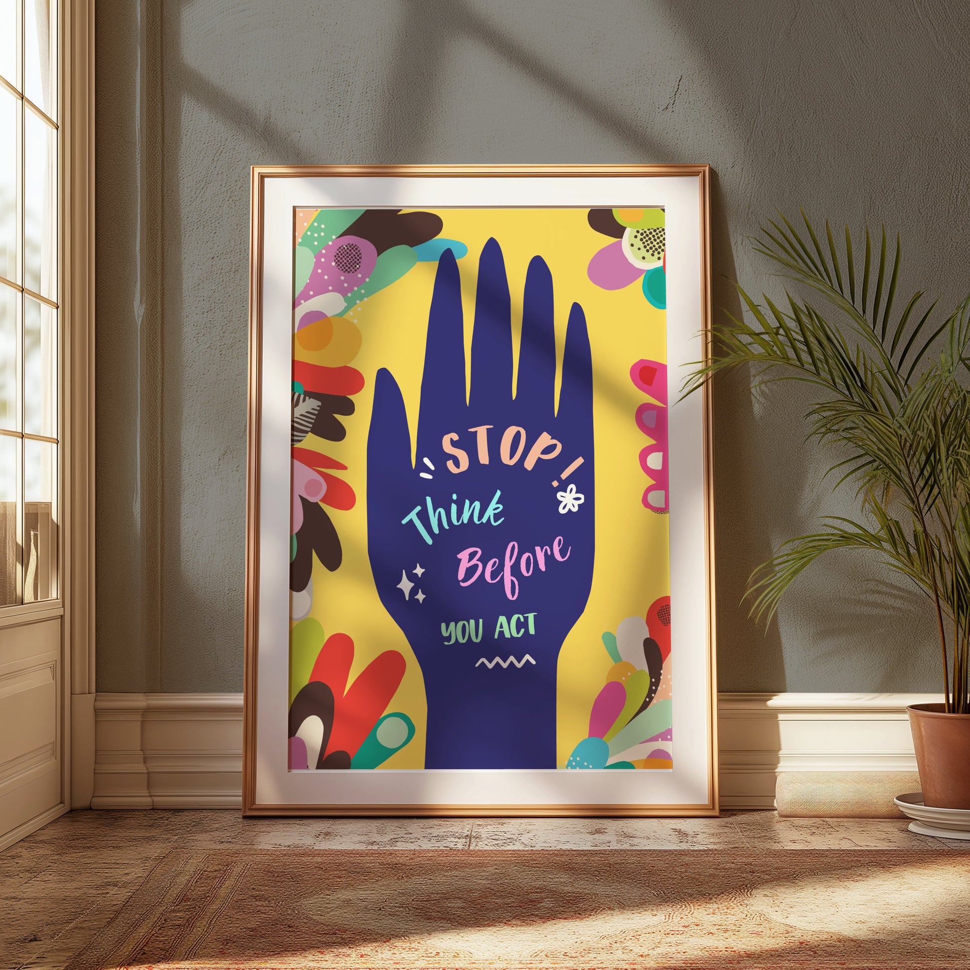 Premium Poster of Motivational Hand Drawing Stop Think Before You Act Posters
