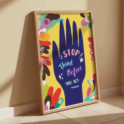 Premium Poster of Motivational Hand Drawing Stop Think Before You Act Posters