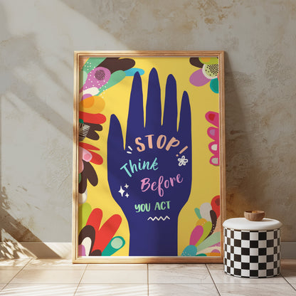 Premium Poster of Motivational Hand Drawing Stop Think Before You Act Posters
