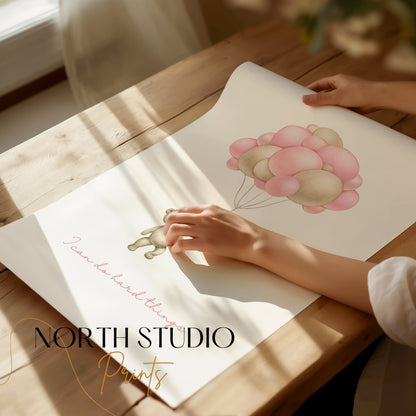 Premium Poster of Motivational Teddy Bear with Floating Balloons Posters