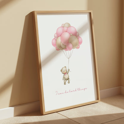Premium Poster of Motivational Teddy Bear with Floating Balloons Posters