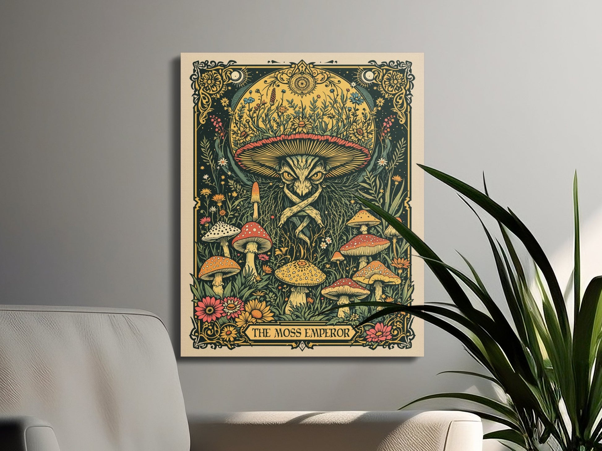 Premium Poster of Mystical Botanical Art Featuring Mushrooms on Canvas Wraps